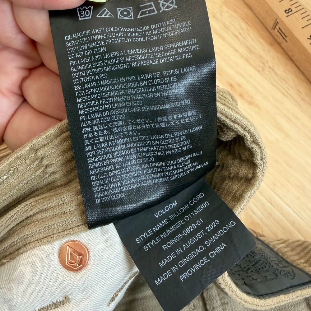 Volcom Billow Cord Loose Tapered Pants Men's Khaki Corduroy High Rise - 27 - Picture 10 of 15
